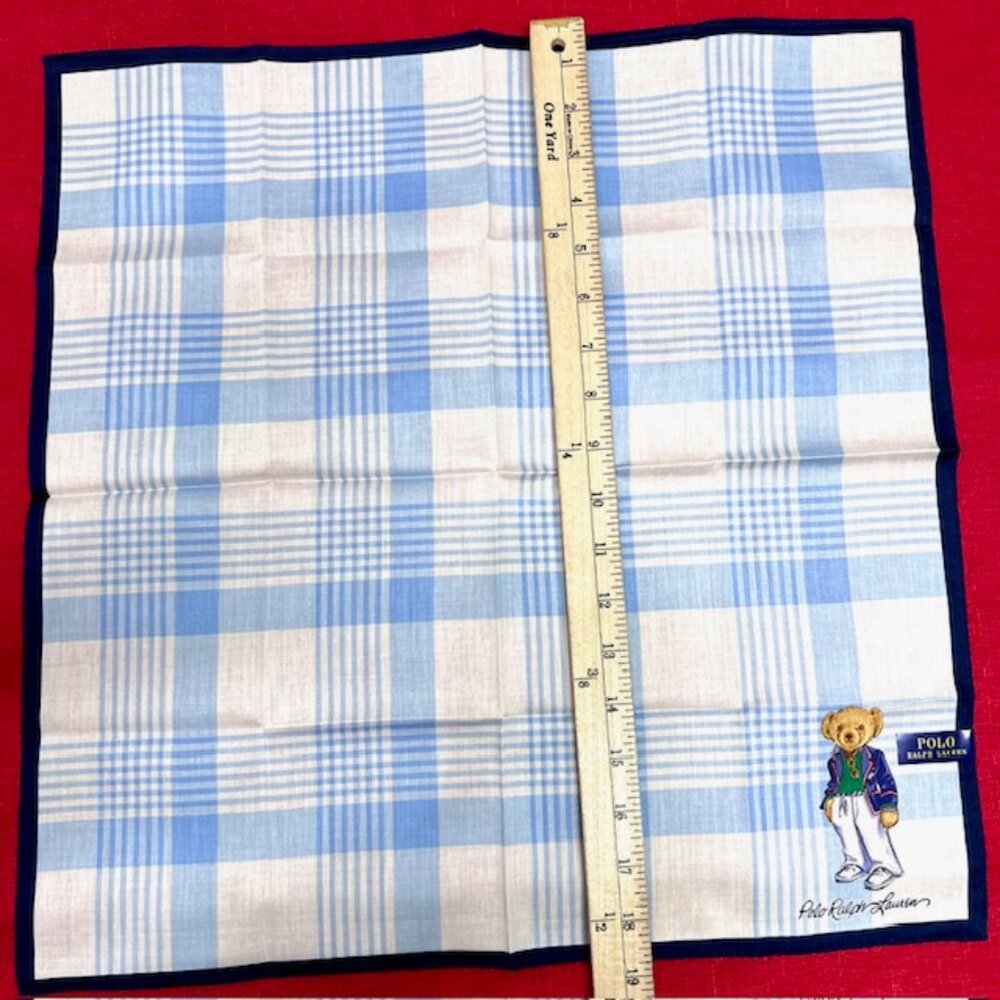 Polo Ralph Lauren Handkerchief/ Bandana 19" white blue check with Bear (82) - Picture 9 of 13